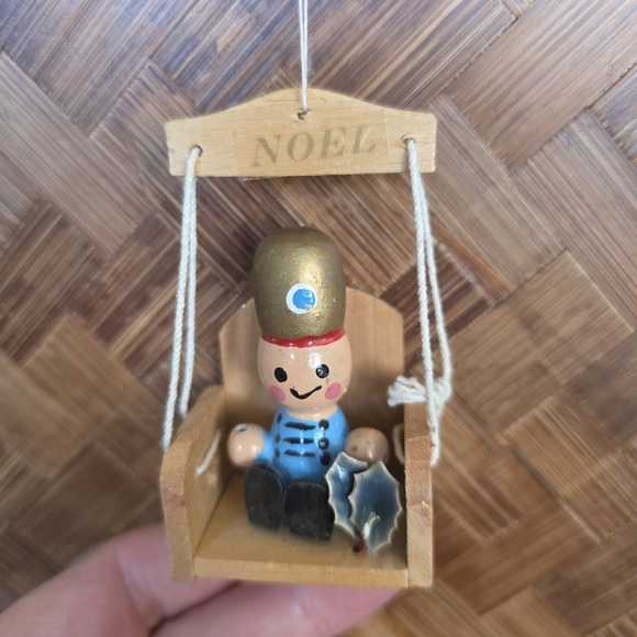 Other - Little Wooden Drummer Boy On A Swing Christmas Ornament Wood Noel Hand Painted